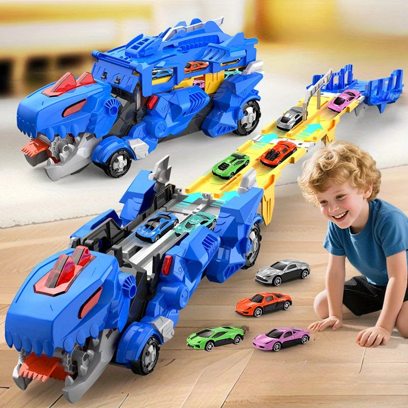 Children's Tyrannosaurus Rex Swallowing Car Multi-function Track Deformation Ejection Alloy Car Dinosaur Toy