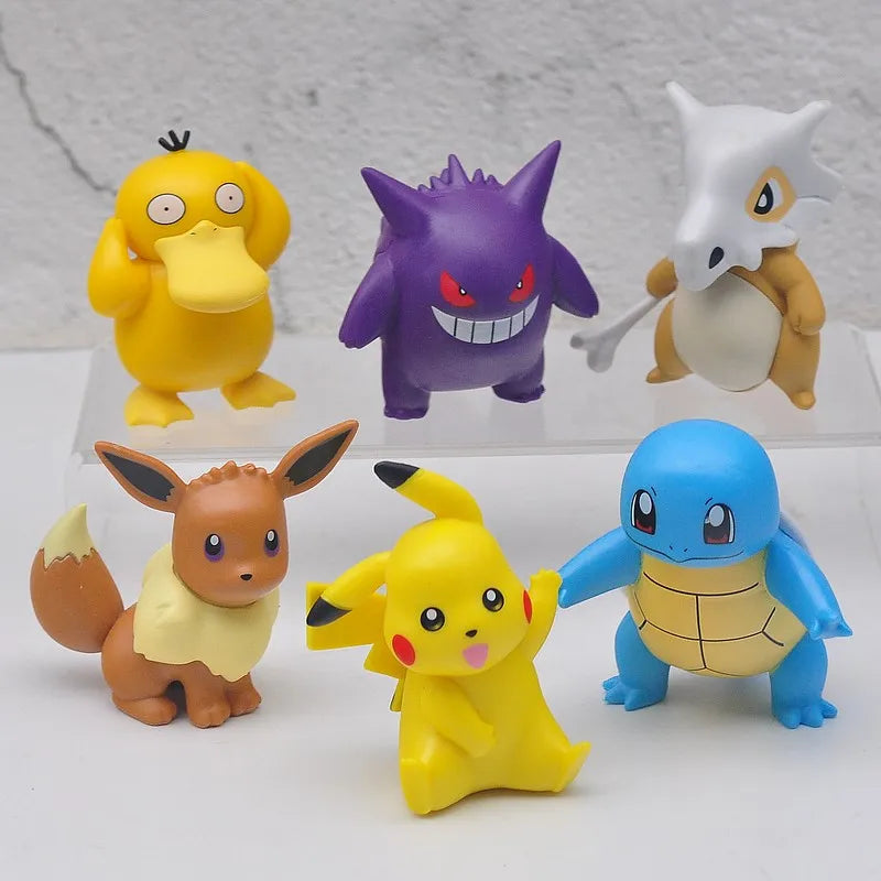 6pcs Cubone Psyduck Gengar Eevee Squirtle Spirit Anime Figures Model Cake Decoration Ornament Trendy Toy Gifts Collectible