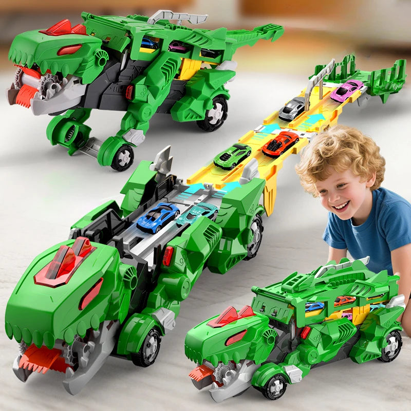 Children's Tyrannosaurus Rex Swallowing Car Multi-function Track Deformation Ejection Alloy Car Dinosaur Toy
