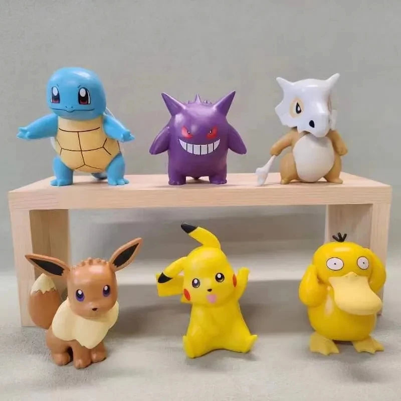 6pcs Cubone Psyduck Gengar Eevee Squirtle Spirit Anime Figures Model Cake Decoration Ornament Trendy Toy Gifts Collectible