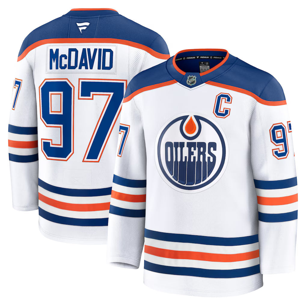 Edmonton Oilers NHL Connor McDavid Fanatics Away Premium Jersey – White (USA Stock)